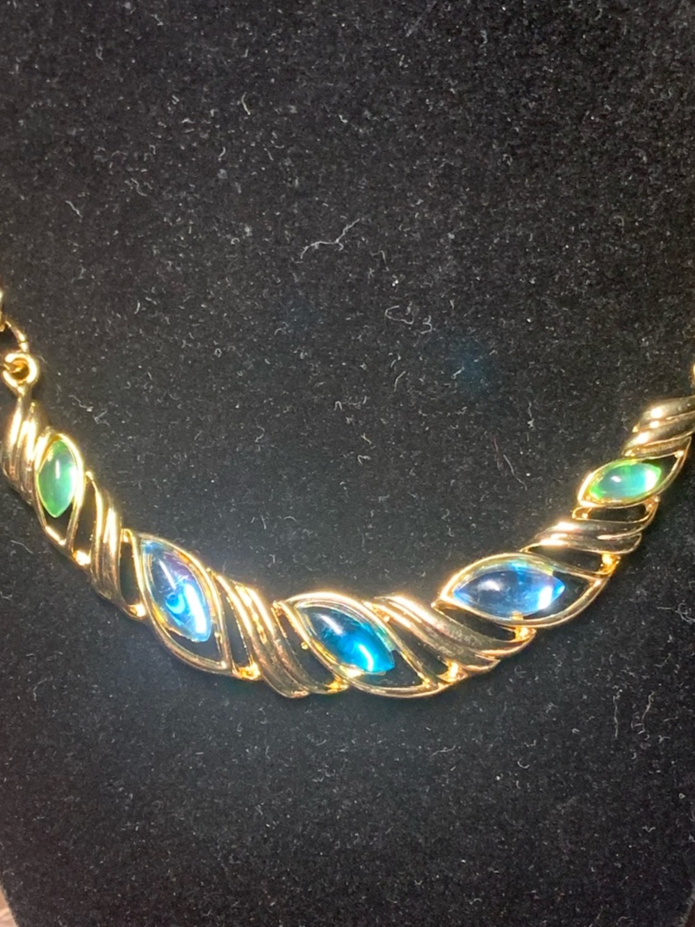 Gold-Plated Blue and Green Marquise Necklace